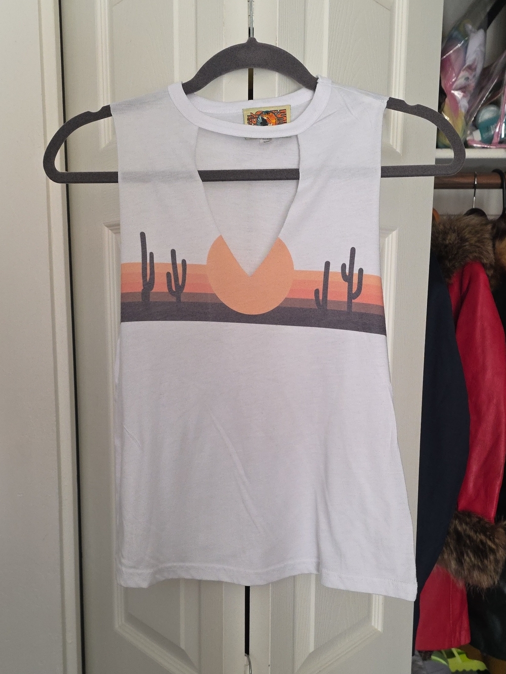White Cactus Sunset Cutout Tank Top